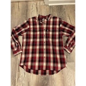 Carhartt Mens Plaid Shirt Red Black White Button Up Long Sleeve Size Large